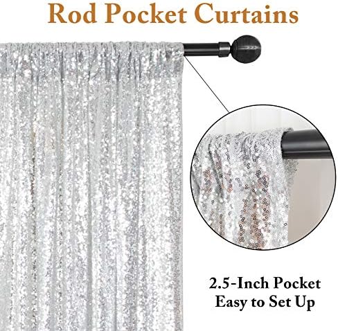 Silver Backdrops 2 Pieces Sequin Curtains 4FTx7FT Photoshoot Background Shimmer Backdrop Curtain Panels Sparkle, alternate