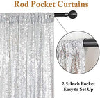 Silver Backdrops 2 Pieces Sequin Curtains 4FTx7FT Photoshoot Background Shimmer Backdrop Curtain Panels Sparkle, alternate