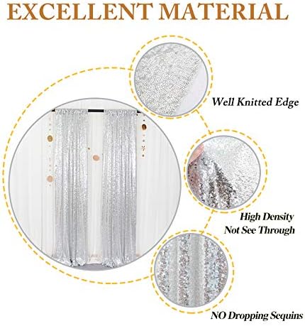 Silver Backdrops 2 Pieces Sequin Curtains 4FTx7FT Photoshoot Background Shimmer Backdrop Curtain Panels Sparkle, alternate