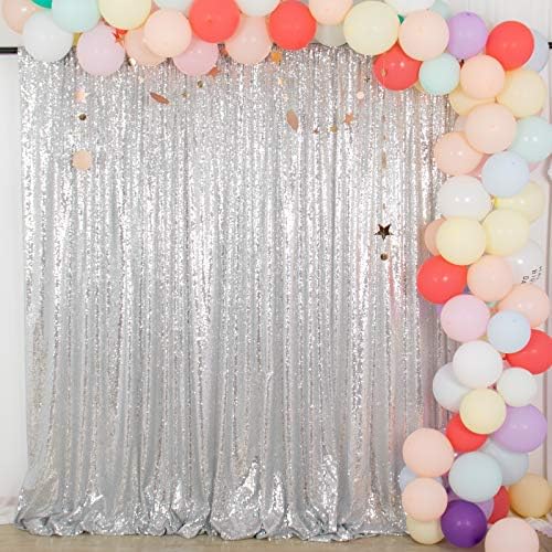 Silver Backdrops 2 Pieces Sequin Curtains 4FTx7FT Photoshoot Background Shimmer Backdrop Curtain Panels Sparkle, alternate