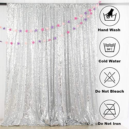 Silver Backdrops 2 Pieces Sequin Curtains 4FTx7FT Photoshoot Background Shimmer Backdrop Curtain Panels Sparkle, alternate