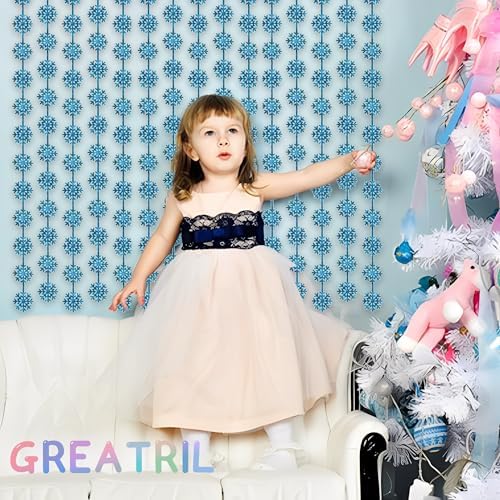 Silver Blue Snowflake Fringe Curtain -3.2ft x 6.5ft - 2 Pack, alternate view 5