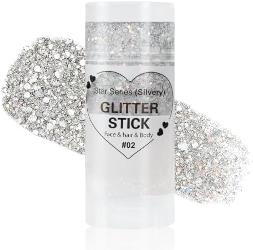 Silver Body Glitter Stick, Face Hair Glitter Makeup, Sparkling Mermaid Sequins Chunky Glitter Face Paint, Singer