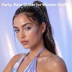 Silver Body Glitter Stick, Face Hair Glitter Makeup, Sparkling Mermaid Sequins Chunky Glitter Face Paint, Singer, alternate