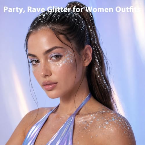 Silver Body Glitter Stick, Face Hair Glitter Makeup, Sparkling Mermaid Sequins Chunky Glitter Face Paint, Singer, alternate