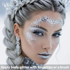 Silver Body Glitter Stick, Face Hair Glitter Makeup, Sparkling Mermaid Sequins Chunky Glitter Face Paint, Singer, alternate