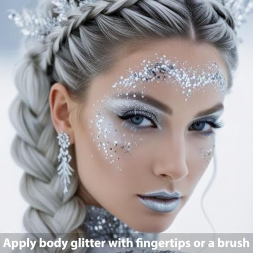 Silver Body Glitter Stick, Face Hair Glitter Makeup, Sparkling Mermaid Sequins Chunky Glitter Face Paint, Singer, alternate