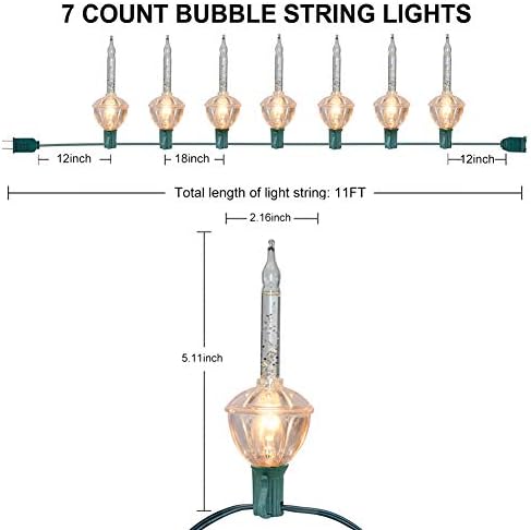 Silver Bubble Lights Set,11Ft Vintage Christmas Bubble String Lights, 8 Clear Bulbs with Silver Glitter (1, alternate view 2