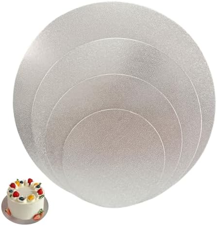 Silver Cake Boards 4 Pack, 6 8 10 12 Inch Round Cardboard Cake Base