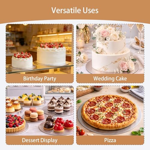 Silver Cake Boards 4 Pack, 6 8 10 12 Inch Round Cardboard Cake Base, alternate view 5