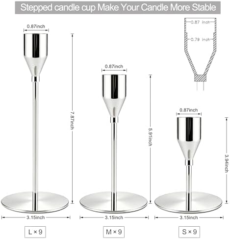 Silver Candlestick Holders, Metal Taper Candle Holders, Bulk Set of 27 in Silver, alternate view 3