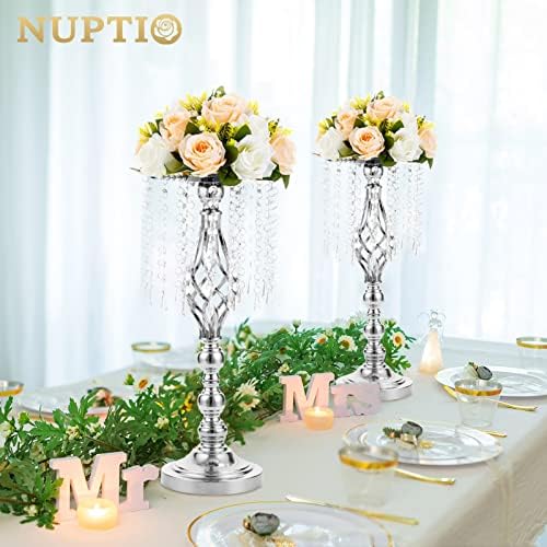 Silver Centerpiece for Wedding Table, 19.3" Tall, 10 Pcs in Silver, alternate view 2