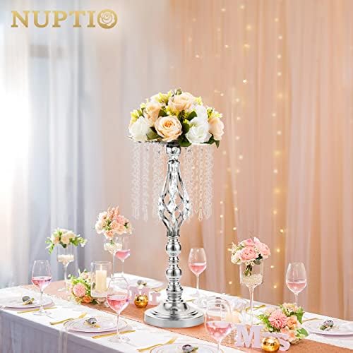 Silver Centerpiece for Wedding Table, 19.3" Tall, 10 Pcs in Silver, alternate view 4
