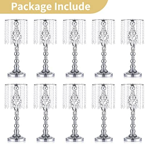 Silver Centerpiece for Wedding Table, 19.3" Tall, 10 Pcs in Silver, alternate view 6