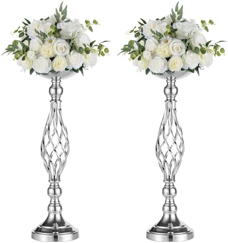 Silver Centerpiece Stand for Table, Twist Style, 20.5" Tall, 2 Pcs in Silver