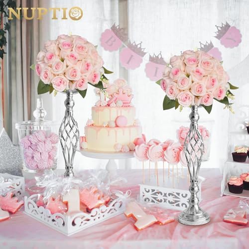 Silver Centerpiece Stand for Table, Twist Style, 20.5" Tall, 2 Pcs in Silver, alternate view 4