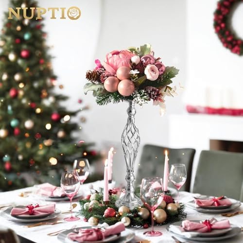 Silver Centerpiece Stand for Table, Twist Style, 20.5" Tall, 2 Pcs in Silver, alternate view 5