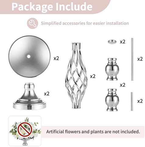 Silver Centerpiece Stand for Table, Twist Style, 20.5" Tall, 2 Pcs in Silver, alternate view 6