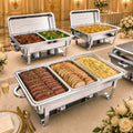Silver Chafing Dishes, 44QT 4 Pack with 7 Multi-Size Pans