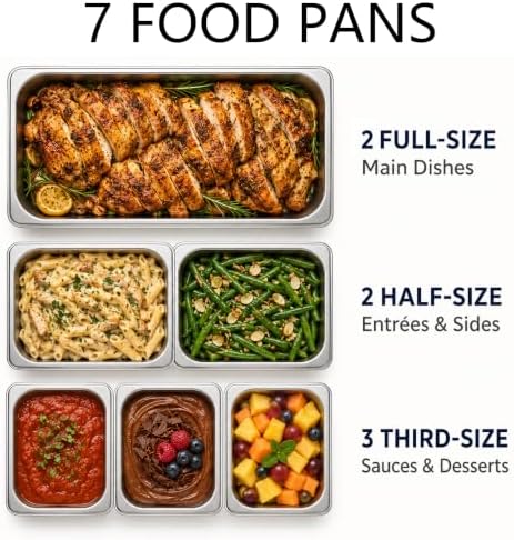 Silver Chafing Dishes, 44QT 4 Pack with 7 Multi-Size Pans, alternate view 3
