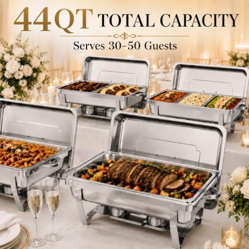Silver Chafing Dishes, 44QT 4 Pack with 7 Multi-Size Pans, alternate view 4