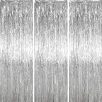 Silver Foil Fringe Backdrop Curtains, 3.3x6.6ft, 3pcs in 3.3x6.6ft