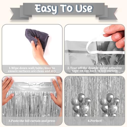 Silver Foil Fringe Backdrop Curtains, 3.3x6.6ft, 3pcs in 3.3x6.6ft, alternate view 4