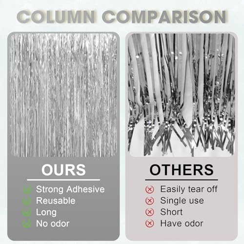Silver Foil Fringe Backdrop Curtains, 3.3x6.6ft, 3pcs in 3.3x6.6ft, alternate view 5