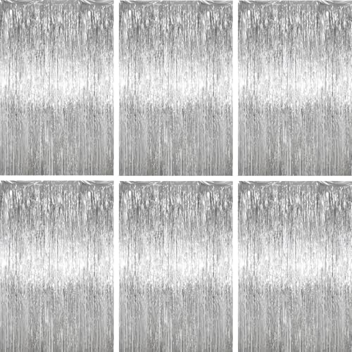 Silver Foil Fringe Backdrop Curtains, 3.3x6.6ft, 6pcs in 3.3x6.6ft