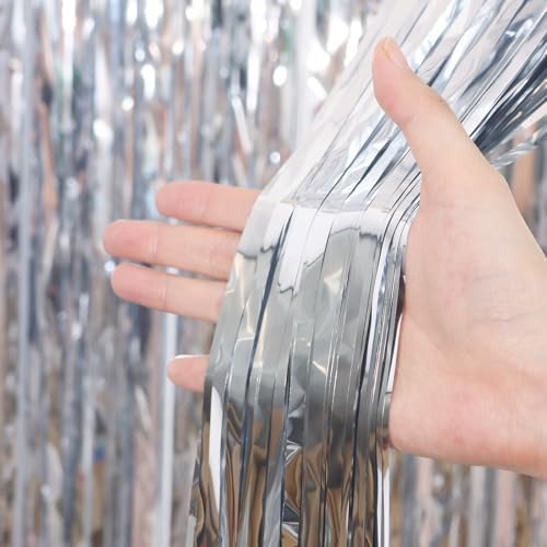Silver Foil Fringe Backdrop Curtains, 3.3x6.6ft, 6pcs in 3.3x6.6ft, alternate view 5