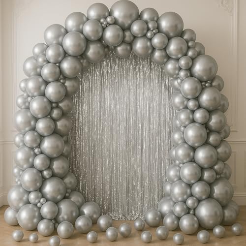 Silver Foil Fringe Backdrop Curtains, 3.3x6.6ft, 6pcs in 3.3x6.6ft, alternate view 7