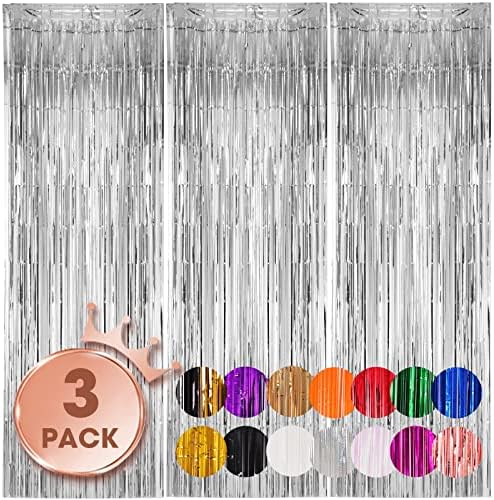 Silver Foil Fringe Backdrop Curtains, 3.3x8.2ft, 3 Pack in 3.3x8.2ft
