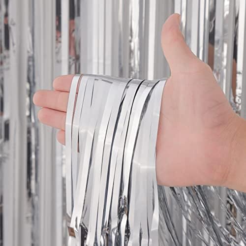 Silver Foil Fringe Backdrop Curtains, 3.3x8.2ft, 3 Pack in 3.3x8.2ft, alternate view 2
