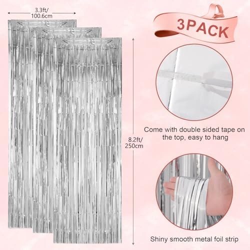 Silver Foil Fringe Backdrop Curtains, 3.3x8.2ft, 3 Pack in 3.3x8.2ft, alternate view 3