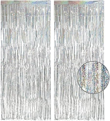 Silver Foil Fringe Tinsel Backdrop - 3.2ft x 8.2ft Pack of 2