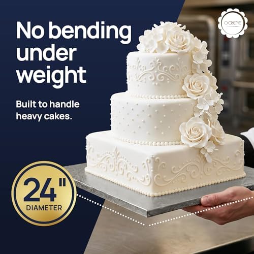 Silver Foil Square Cake Board - Gorgeous Design, Sturdy & Durable 1/2" Thick Drums, 24" x 24" Inch, Pack of 5, alternate view