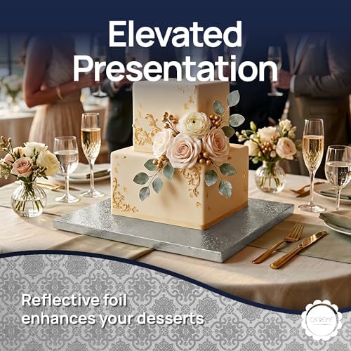 Silver Foil Square Cake Board - Gorgeous Design, Sturdy & Durable 1/2" Thick Drums, 24" x 24" Inch, Pack of 5, alternate view