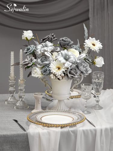 Silver Grey Artificial Flowers Silk Fake Flowers for DIY Wedding, alternate view 2