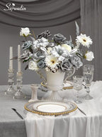 Silver Grey Artificial Flowers Silk Fake Flowers for DIY Wedding, alternate view 2
