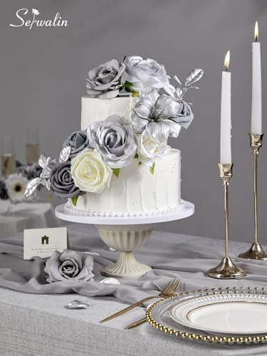 Silver Grey Artificial Flowers Silk Fake Flowers for DIY Wedding, alternate view 3