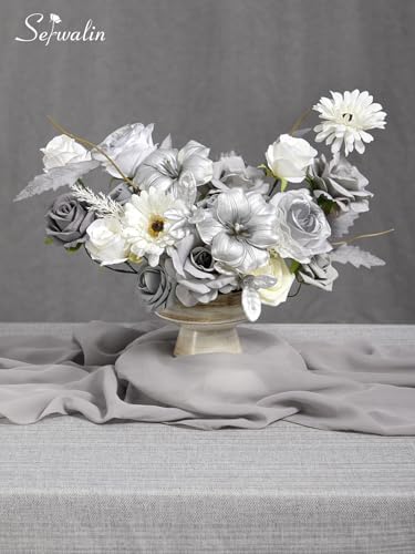 Silver Grey Artificial Flowers Silk Fake Flowers for DIY Wedding, alternate view 4