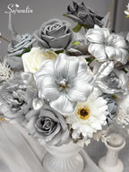 Silver Grey Artificial Flowers Silk Fake Flowers for DIY Wedding, alternate view 5