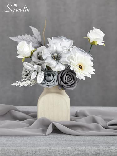 Silver Grey Artificial Flowers Silk Fake Flowers for DIY Wedding, alternate view 6