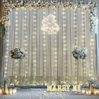 Silver Grey Tulle Backdrop Curtain with Lights String for Parites 10x10ft Sheer Backdrop Curtains for Birthday, alternate