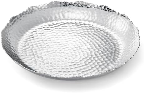 Silver Hammered Decorative Bowl Elegant Aluminum Centerpiece with Textured Finish Large Round 13 Inch Metallic