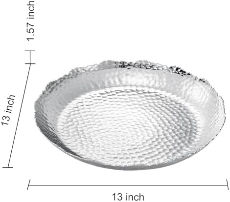 Silver Hammered Decorative Bowl Elegant Aluminum Centerpiece with Textured Finish Large Round 13 Inch Metallic, alternate