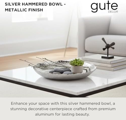 Silver Hammered Decorative Bowl Elegant Aluminum Centerpiece with Textured Finish Large Round 13 Inch Metallic, alternate