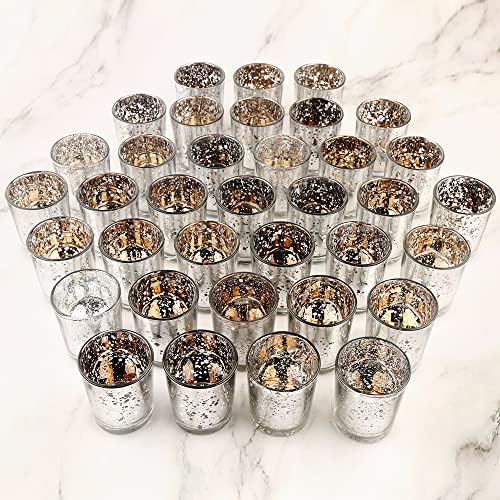 Silver Mercury Glass Tea Light Holders Set of 36 - Elegant Votive Candle Holders for Weddings, Showers and Home