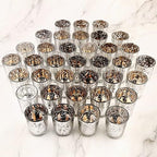 Silver Mercury Glass Tea Light Holders Set of 36 - Elegant Votive Candle Holders for Weddings, Showers and Home