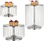 Silver Metal Cake Stand Set of 3, Round Wedding Cupcake Holder in Silver